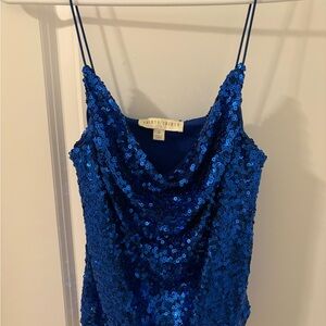 Blue Sequin Cowl Neck tank top